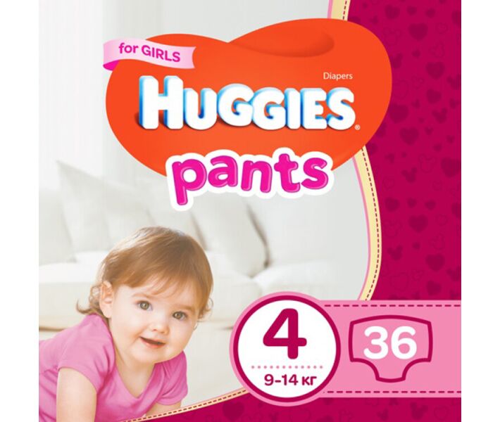 Трусики-подгузники «Huggies» Jumbo, для девочек, 4 р, 9-14 кг, 36 шт