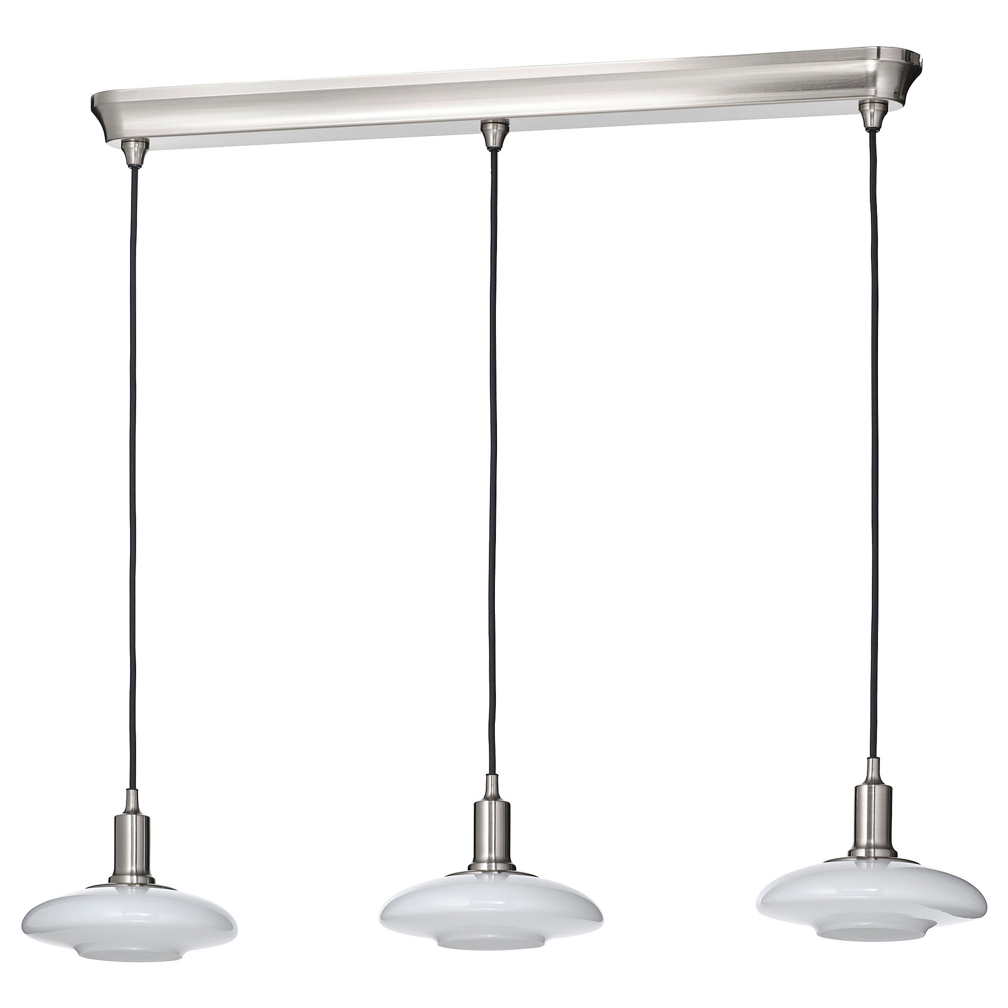 Светильник подвесной «Ikea» Tаllbyn, 3 лампы, никелированное/опалово-белое стекло, 89 см