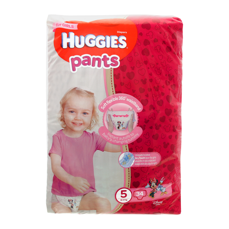 Трусики-подгузники «Huggies» Jumbo, для девочек, 5 р, 12-17 кг, 34 шт
