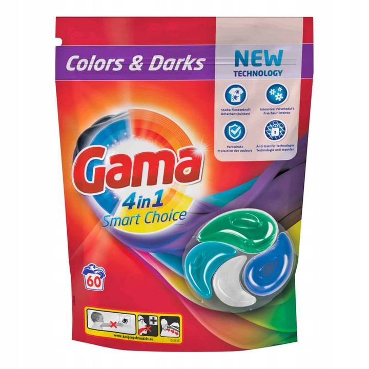 Капсулы для стирки «Gama» Colors & Darks, 4 в 1, 60 шт