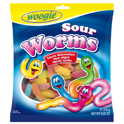 Конфеты жевательные «Woogie» кислые червячки, 250 г