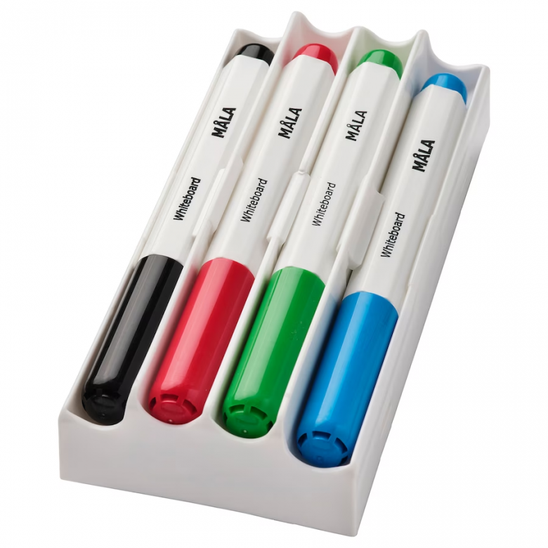 Маркеры для белой доски «Ikea» Mаla, с белой ручкой/губкой, разные цвета